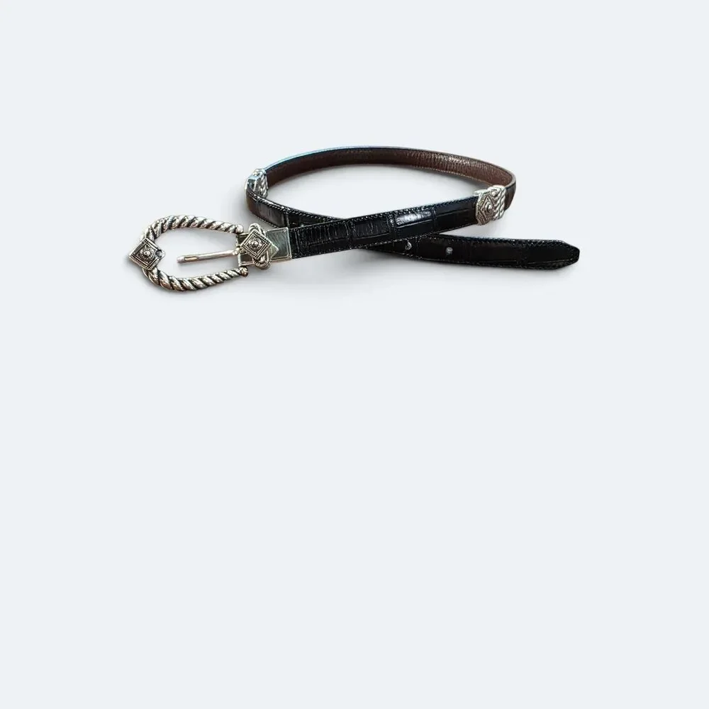 Brighton Reversible Croc Embossed Leather Western Belt Silver M Black Brown
